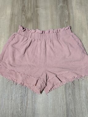 Love Riche Dusty Pink High-Waist Frayed Hem Shorts
